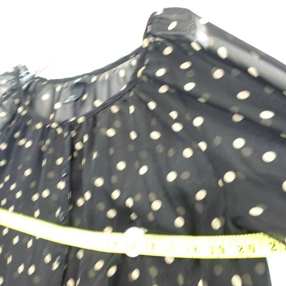 Polka Dot Peasant Blouse Womens XS 2 Black Sheer Button Up Whimsigoth Boho HM - Picture 4 of 9